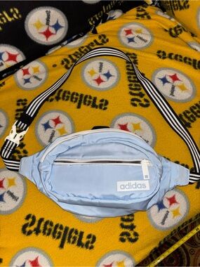 adidas Light Blue and White Striped Waist Pack